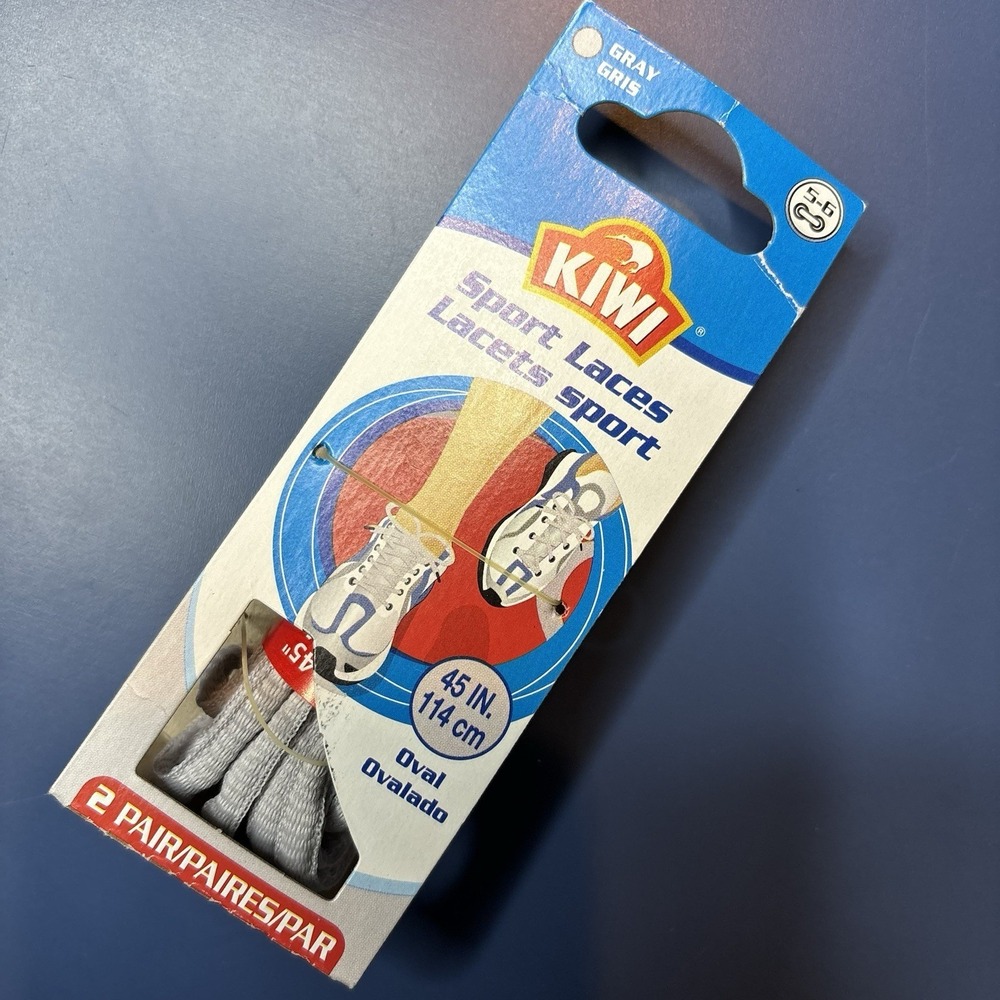 KIWI Sport Laces Gray Oval Shoe Laces 2 PAIR 5/6 Eyelet 45 In. 114 cm